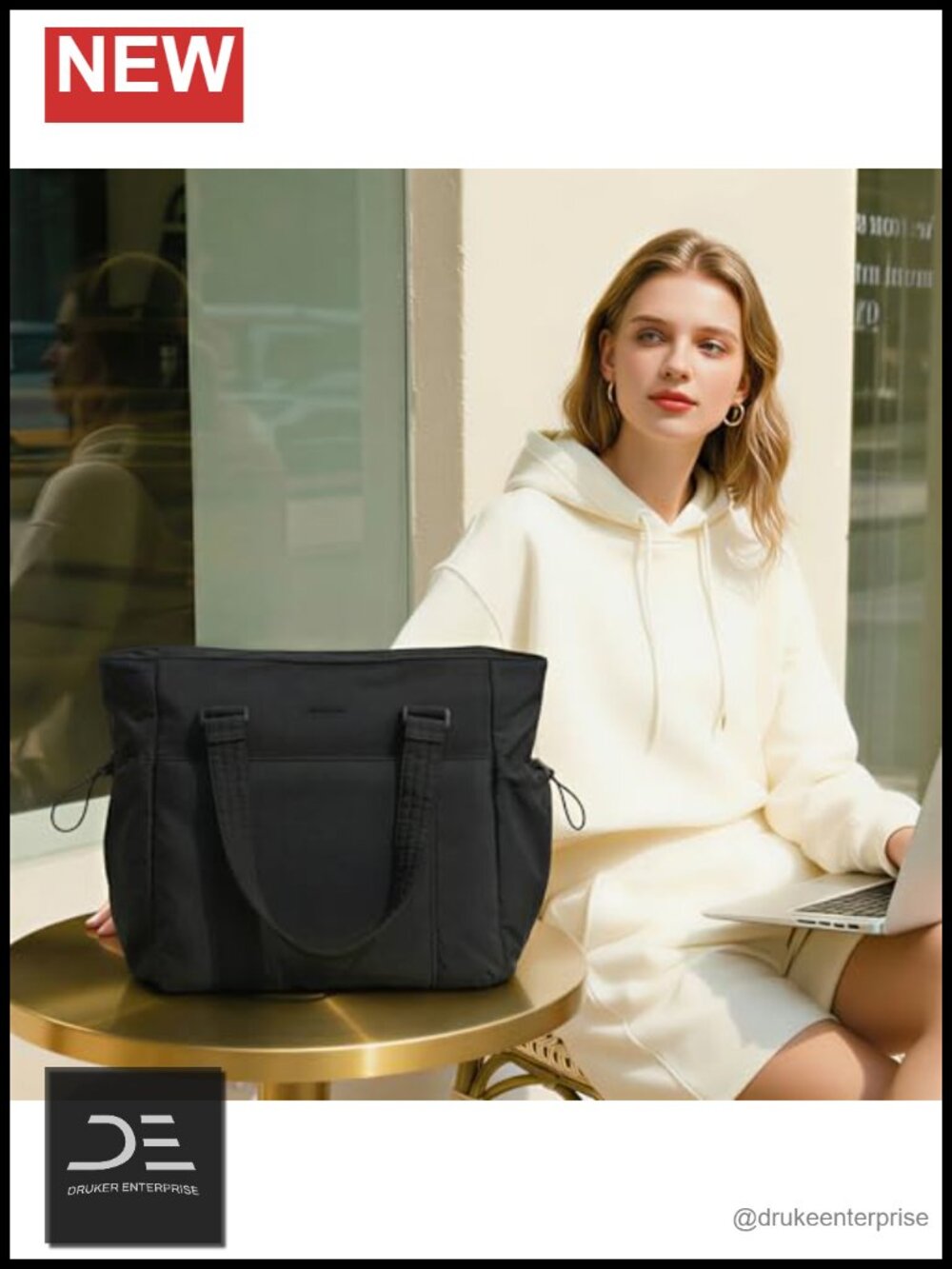 Puffy Quilted Laptop Tote with Cup Holder, Fleece-Lined 15.6" Sleeve, Travel